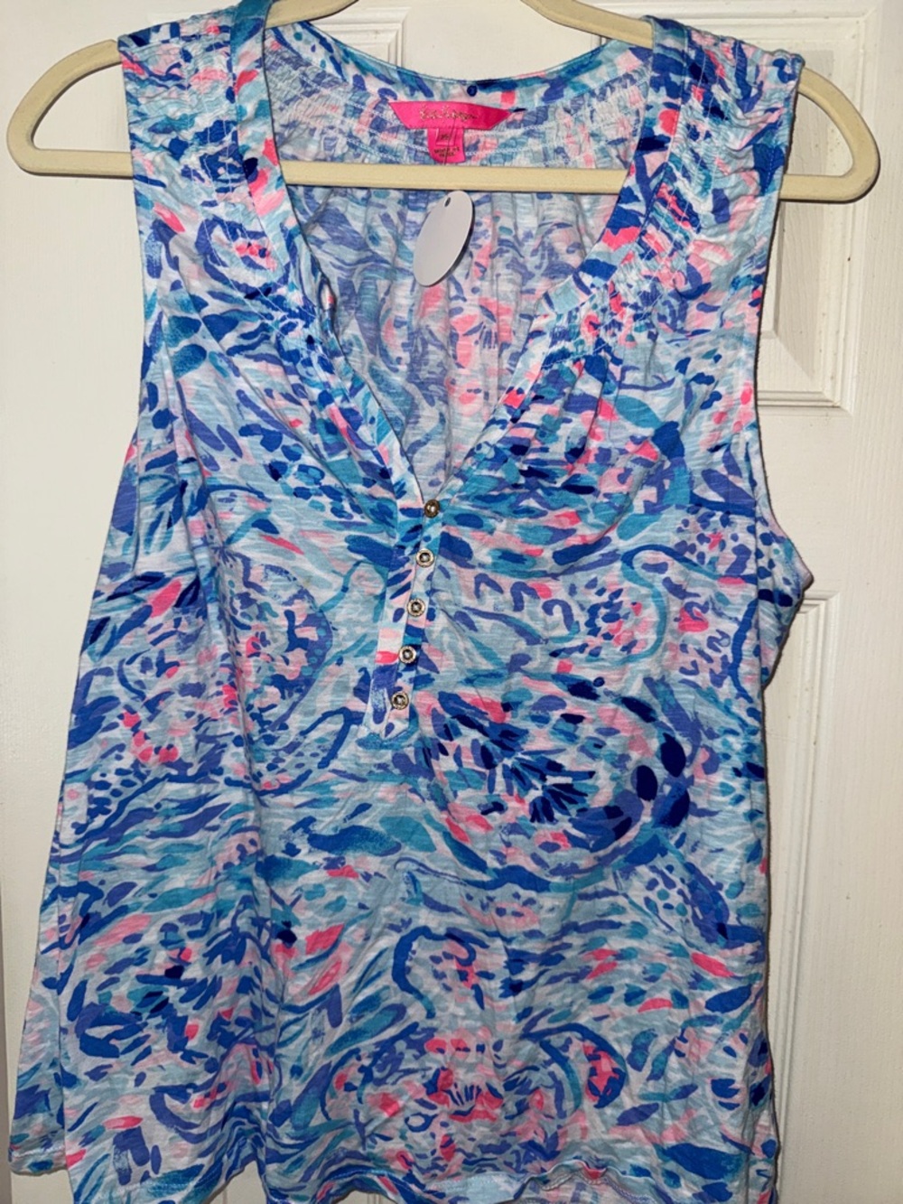 Lilly Pulitzer Blue Pink Multi Print Sleeveless Tank
